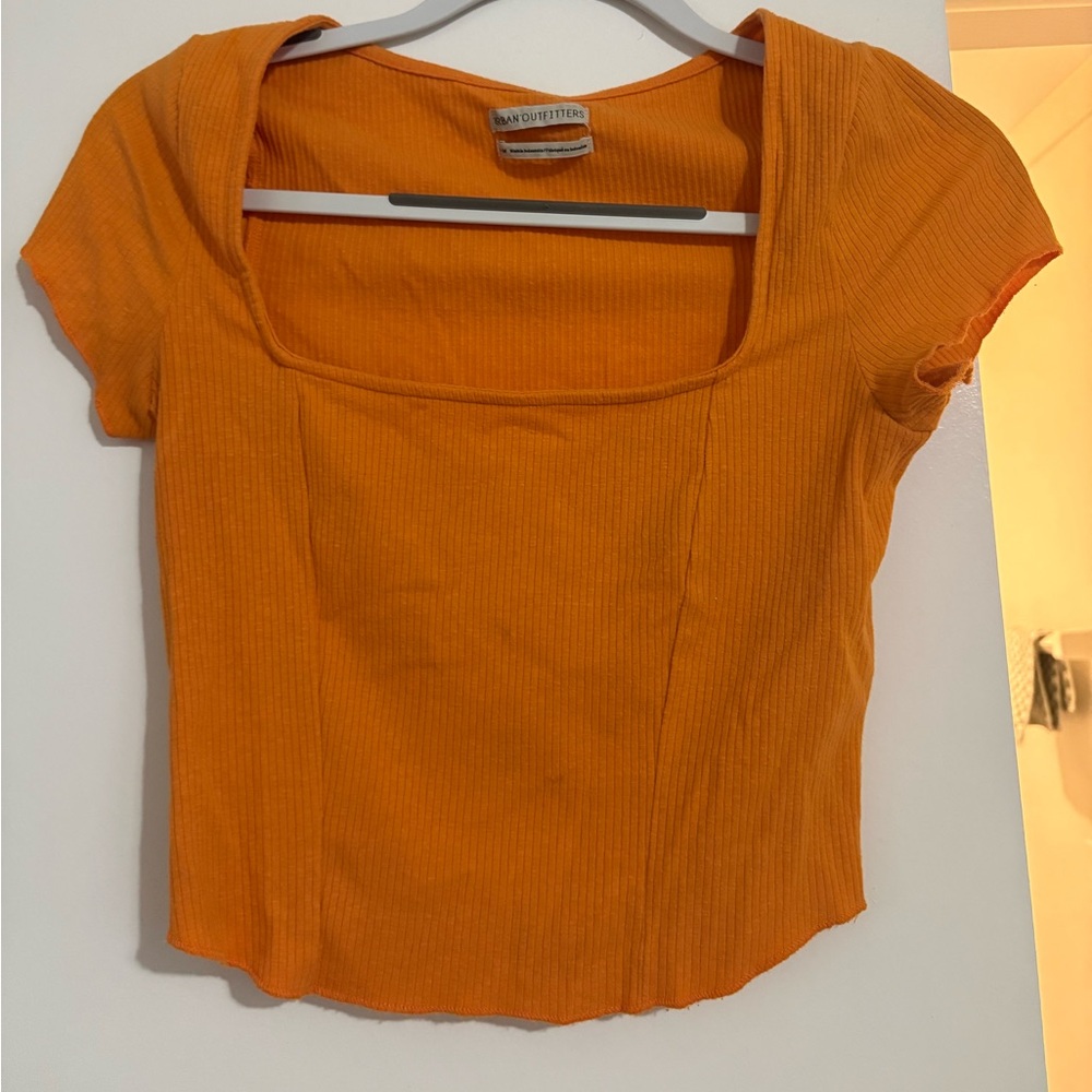 Urban Outfitters Tangerine Ribbed Square-Neck Crop Top